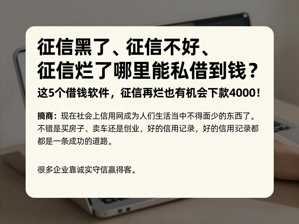 征信黑了、征信不好、征信烂了哪里能私借到钱?这5个借钱软件,征信再烂也有机会下款4000!