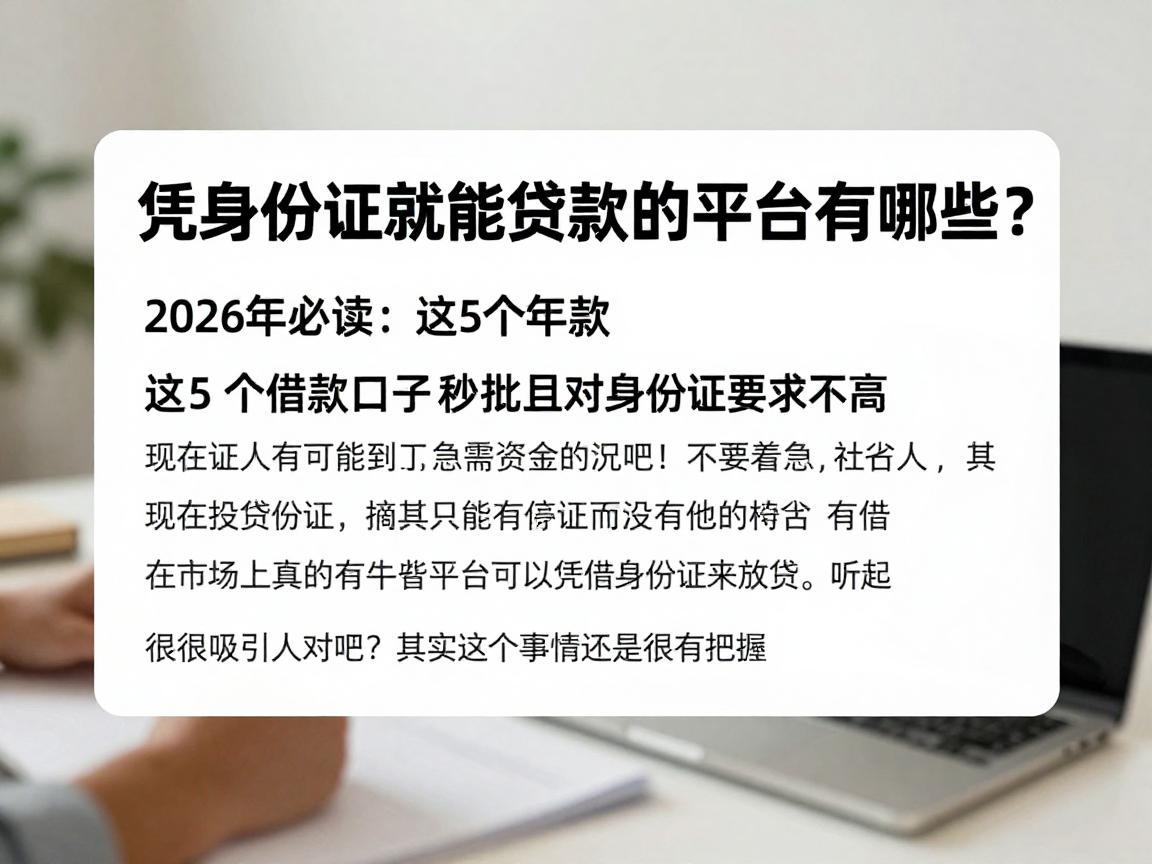 凭身份证就能贷款的平台有哪些?2026年必读:这5个借款口子秒批且对身份证要求不高