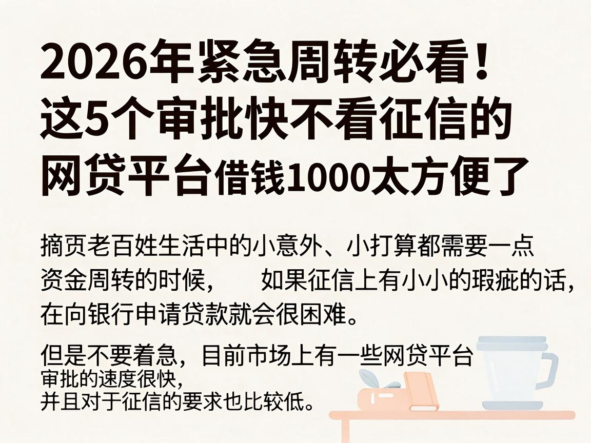 2026年紧急周转必看!这5个审批快不看征信的网贷平台,借钱1000太方便了