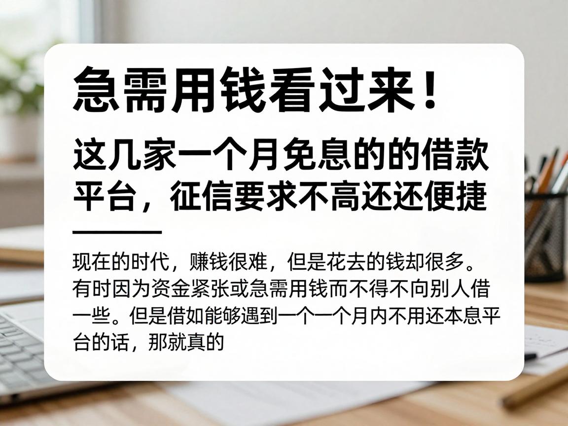 急需用钱看过来!这几家一个月免利息的借款平台,2500元轻松借,征信要求不高还便捷