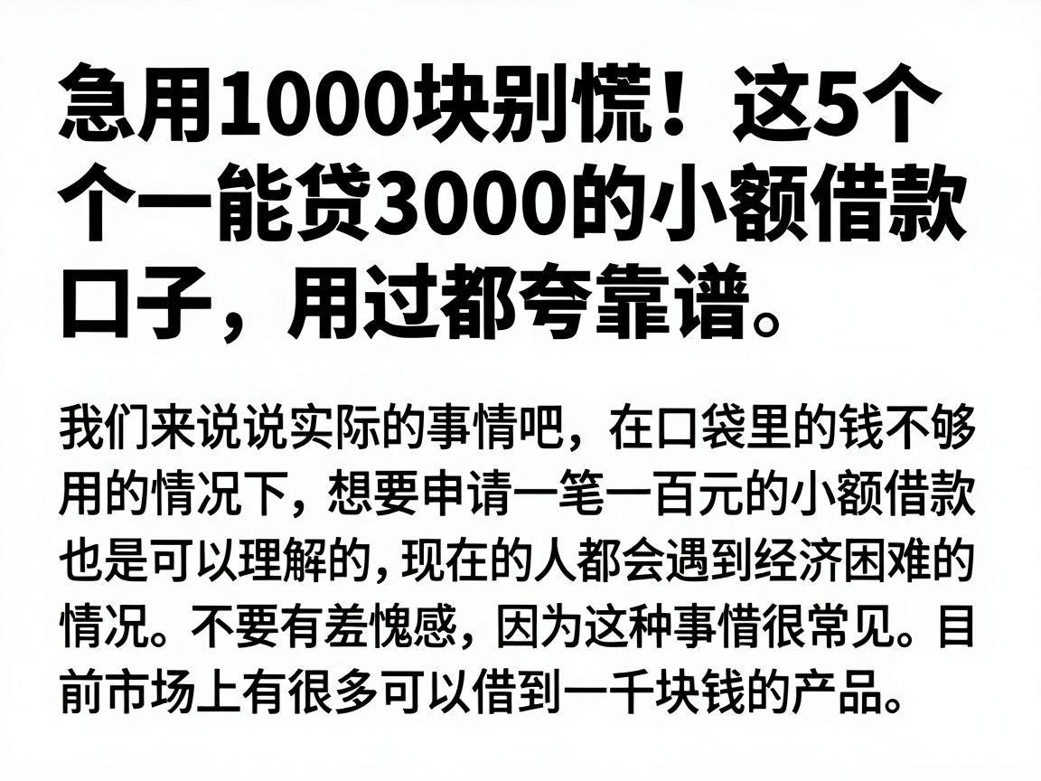 急用1000块别慌！这5个能贷3000的小额借款口子，用过都夸靠谱