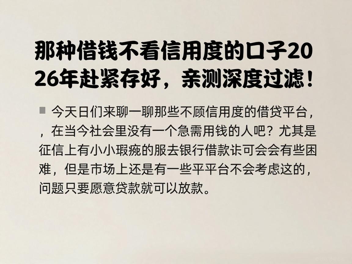 那种借钱不看信用度的口子2026年赶紧存好,亲测深度过滤!