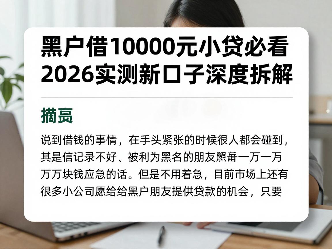 黑户借10000元的小贷必看！2026实测新口子深度拆解