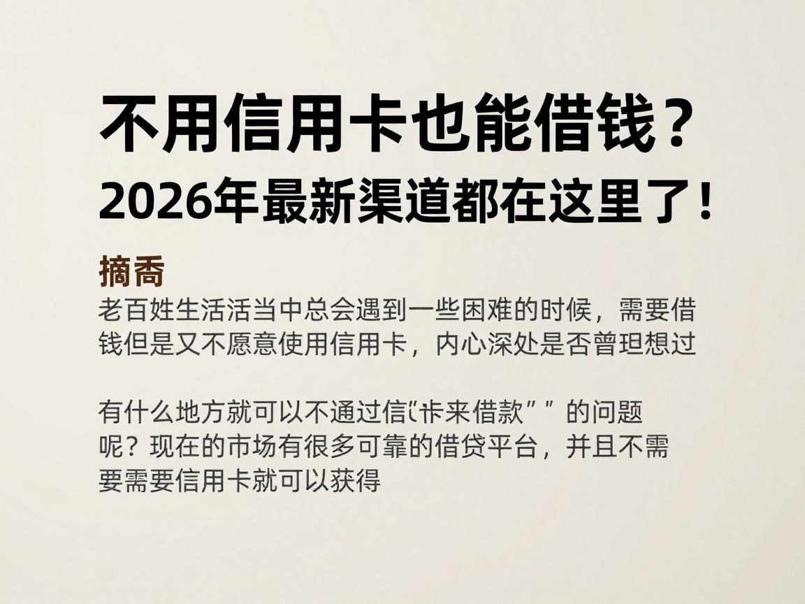 不用信用卡也能借钱？2026年最新渠道都在这里了！