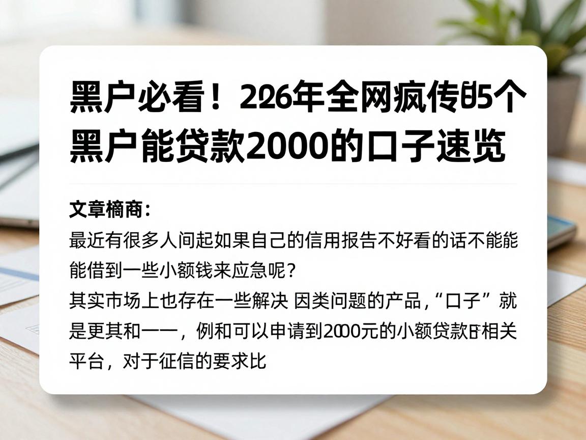 黑户必看！2026年全网疯传的5个黑户能贷款2000的口子速览