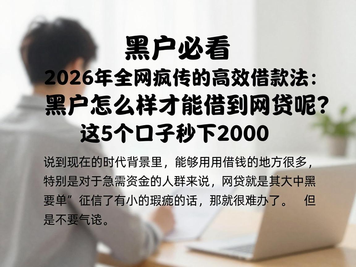 黑户必看！2026年全网疯传的高效借款法：黑户怎么样才能借到网贷呢？这5个口子秒下2000