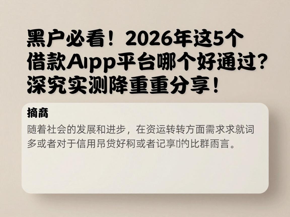 黑户必看!2026年这5个借款app平台哪个好通过?深究实测隆重分享!