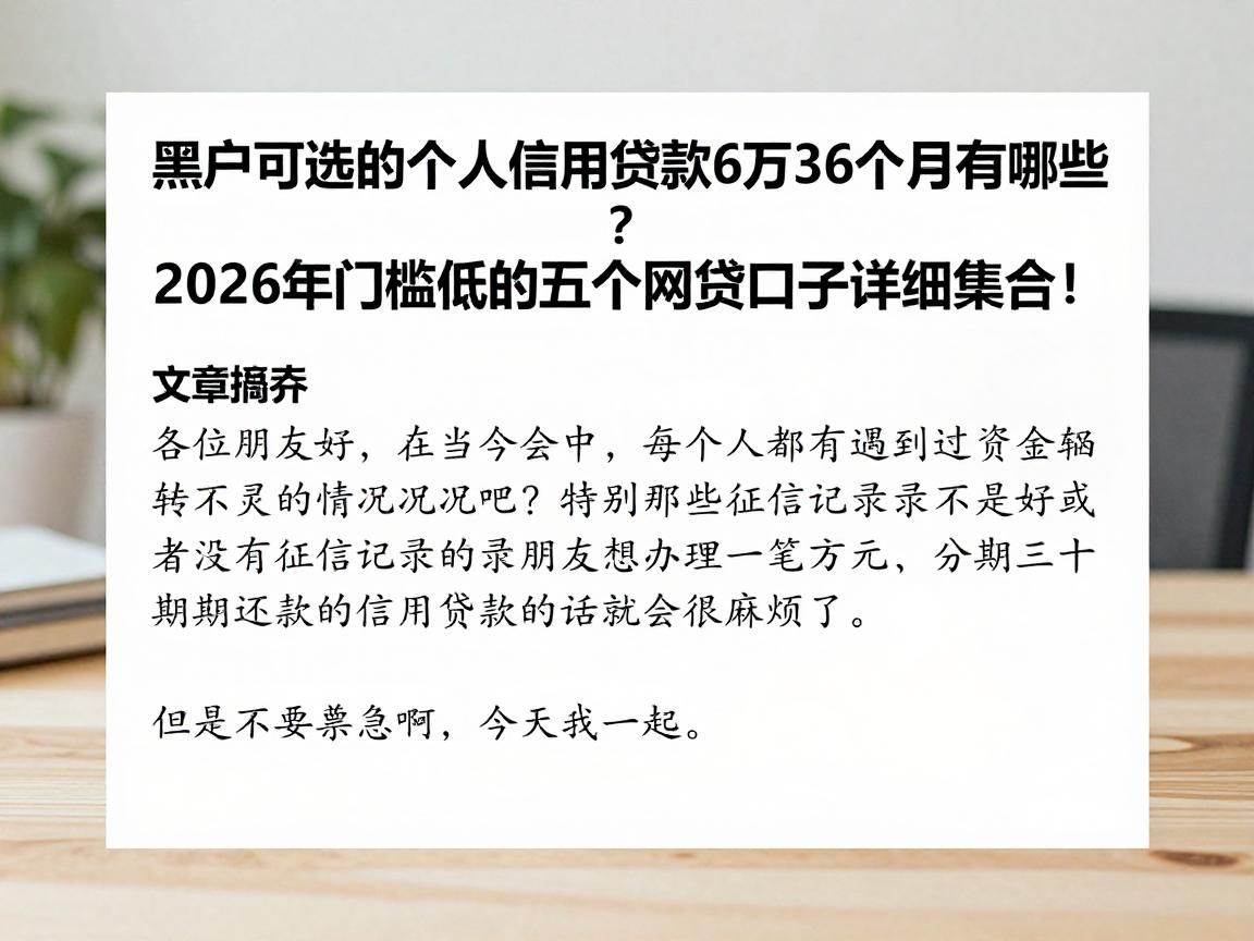 黑户可选的个人信用贷款6万36个月有哪些?2026年门槛低的五个网贷口子详细集合!