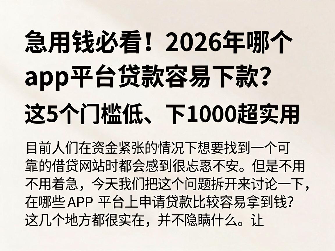 急用钱必看!2026年哪个app平台贷款容易下款?这5个门槛低、下1000超实用