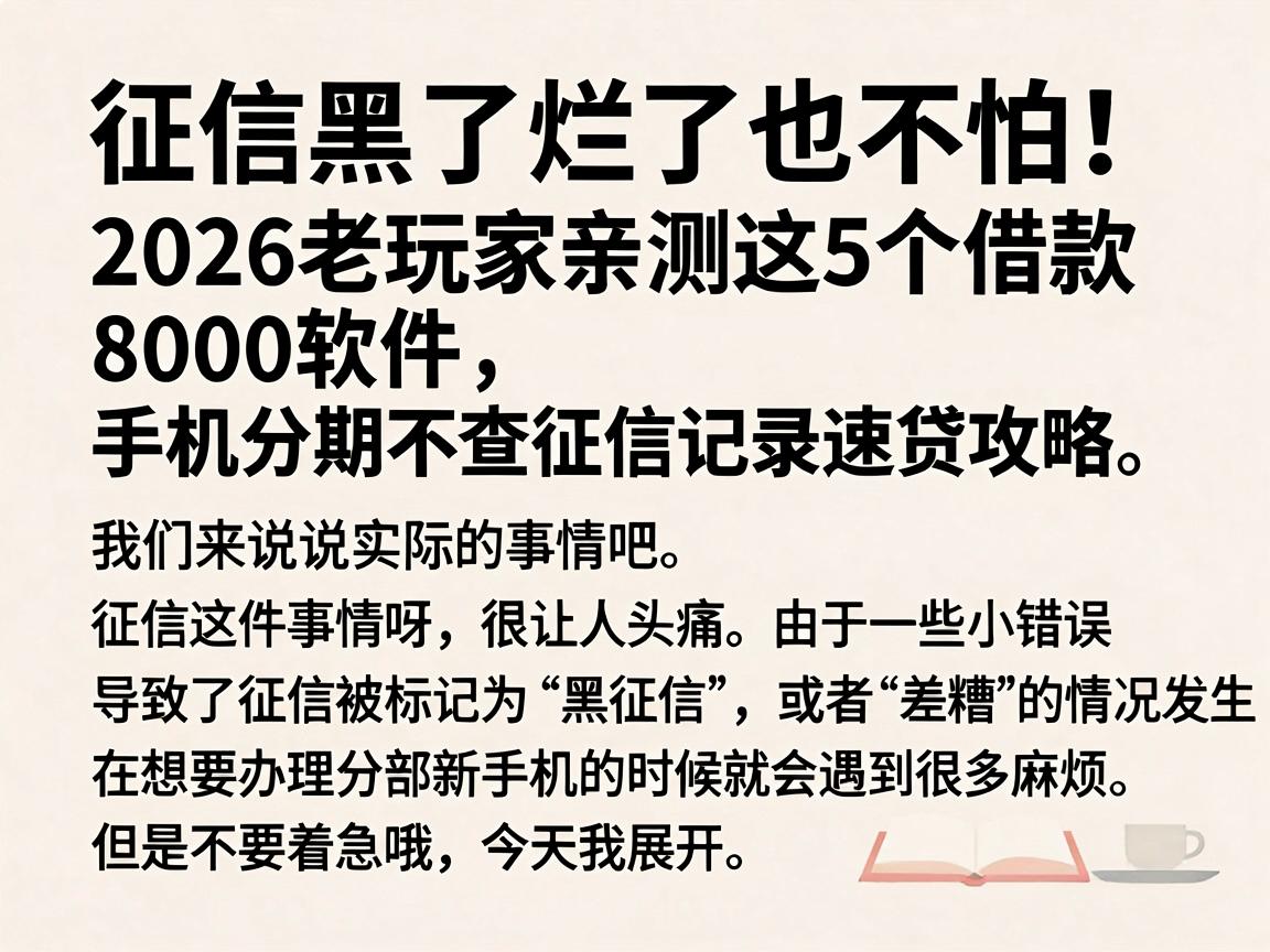 征信黑了烂了也不怕！2026老玩家亲测这5个借款8000软件，手机分期不查征信记录速贷攻略