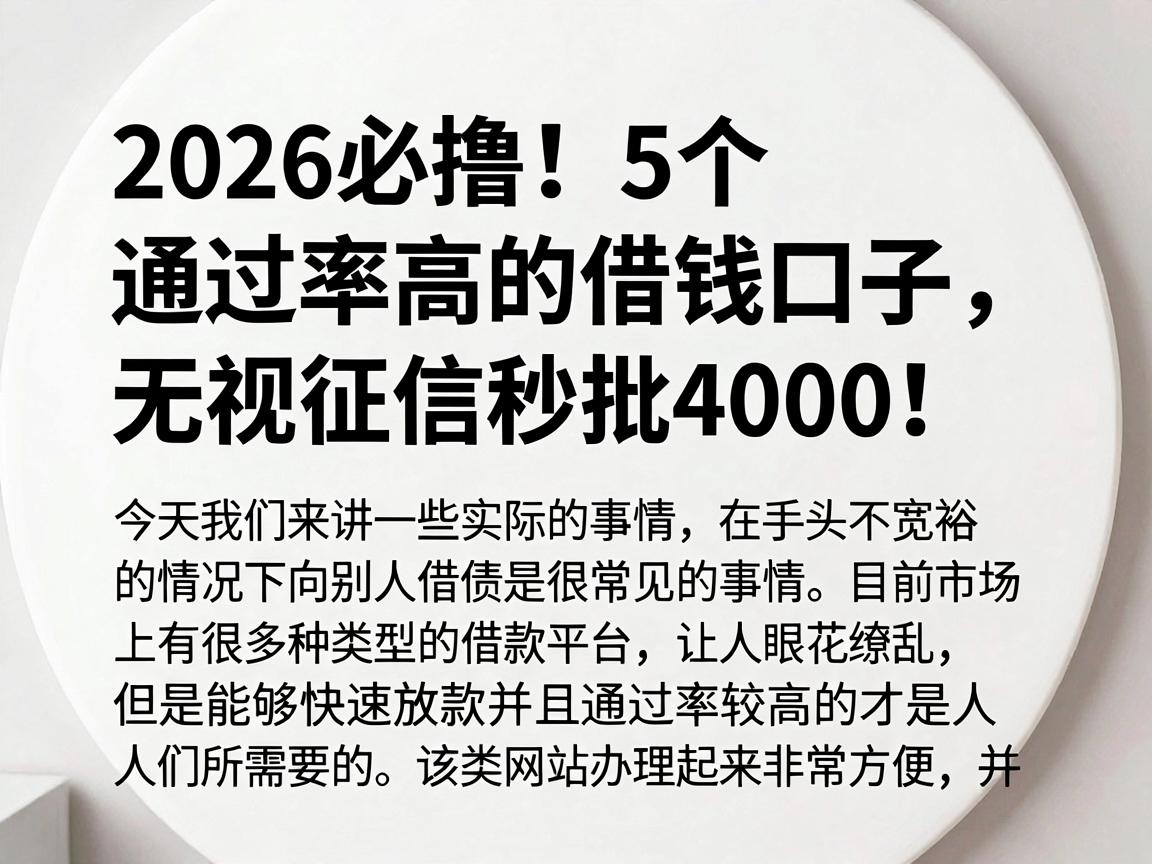 2026必撸!5个通过率高的借钱口子,无视征信秒批4000!