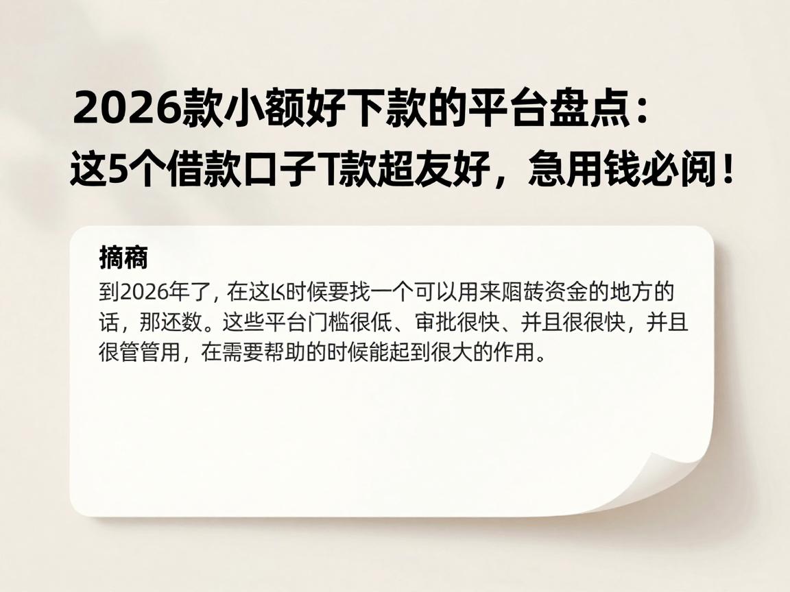 2026款小额好下款的平台盘点:这5个借款口子下款超友好,急用钱必阅!