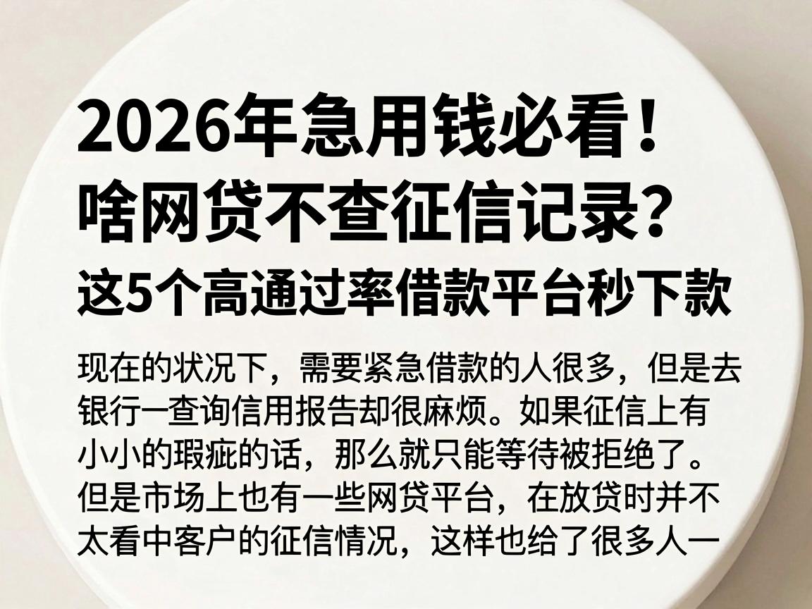 2026年急用钱必看！啥网贷不查征信记录？这5个高通过率借款平台秒下款