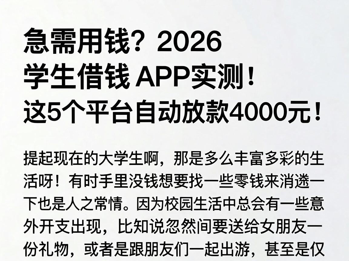 急需用钱？2026学生借钱APP实测：这5个平台自动放款4000元！