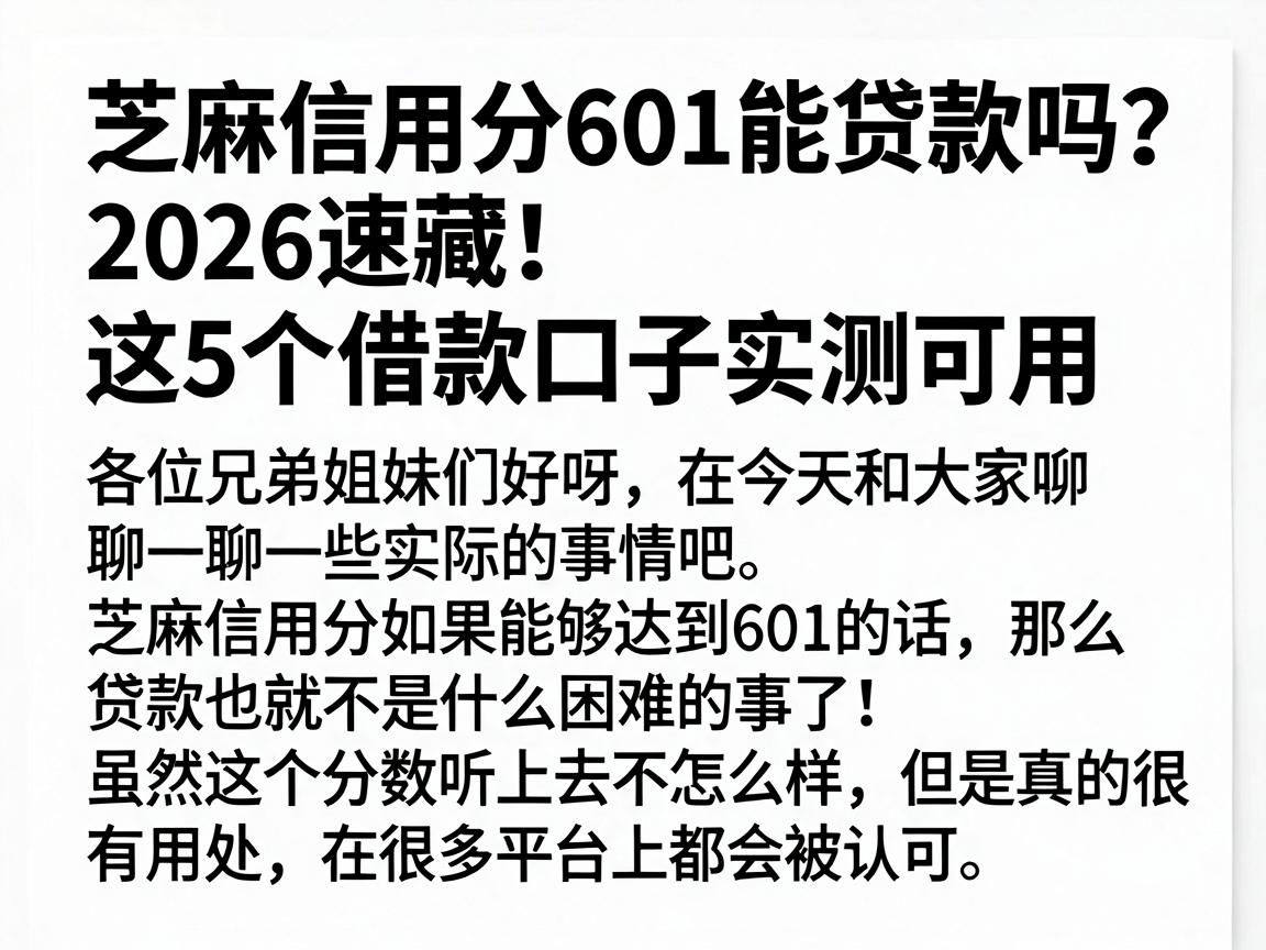 芝麻信用分601能贷款吗?2026速藏!这5个借款口子实测可用