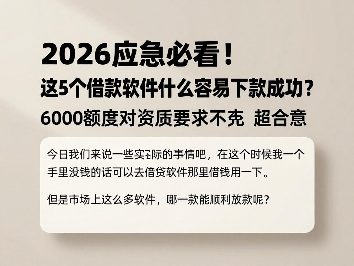 2026应急必看！这5个借款软件什么容易下款成功？6000额度对资质要求不高超合意