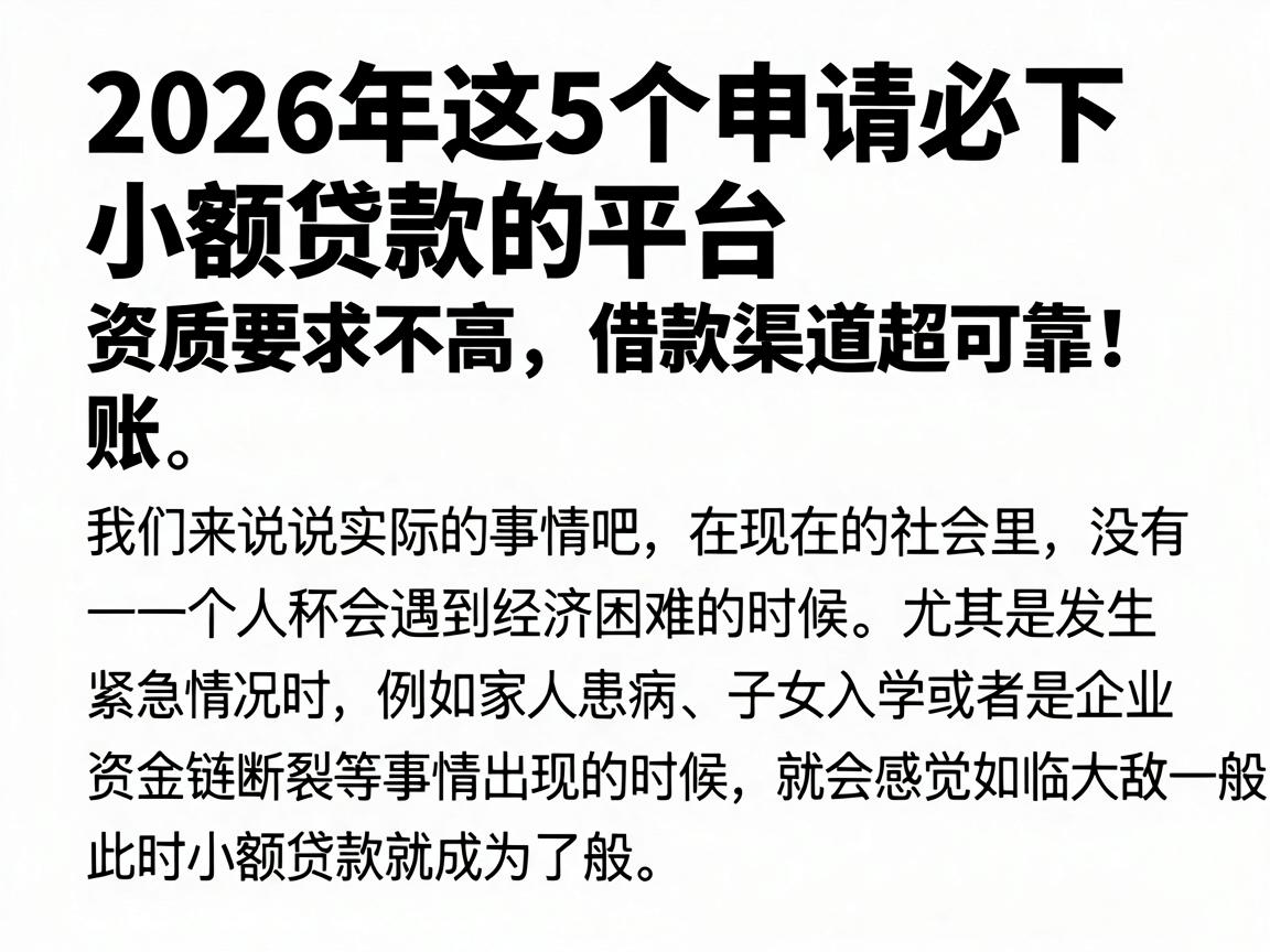 2026年这5个申请必下小额贷款的平台,资质要求不高、借款秒到账,正规渠道超可靠!