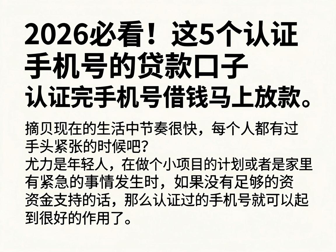 2026必看！这5个认证手机号的贷款口子，认证完手机号借钱马上放款