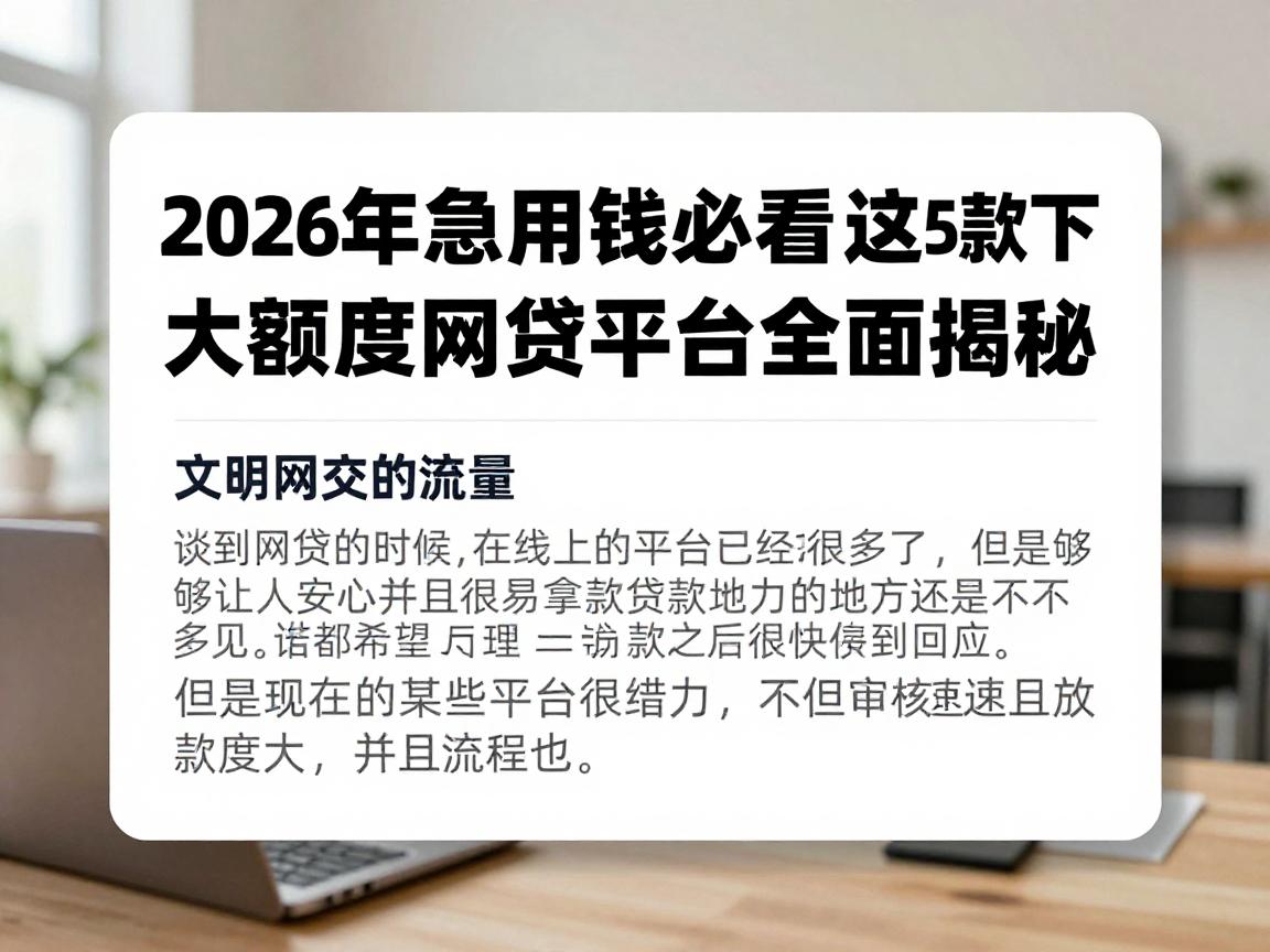 2026年急用钱必看!这5款下款容易的大额度网贷平台全面揭秘