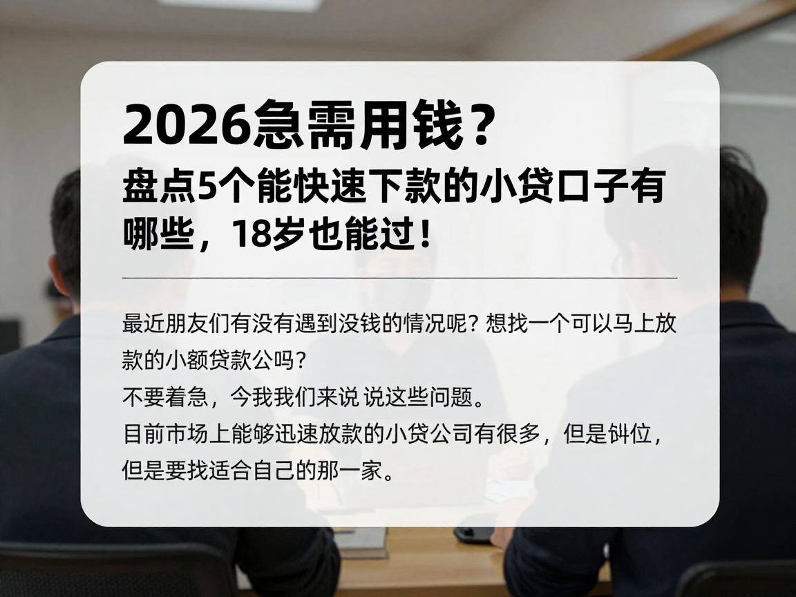 2026急需用钱？盘点5个能快速下款的小贷口子有哪些，18岁也能秒过！