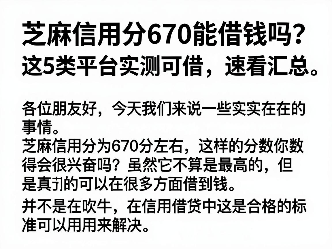 芝麻信用分670能借钱吗?这5类平台实测可借,速看汇总