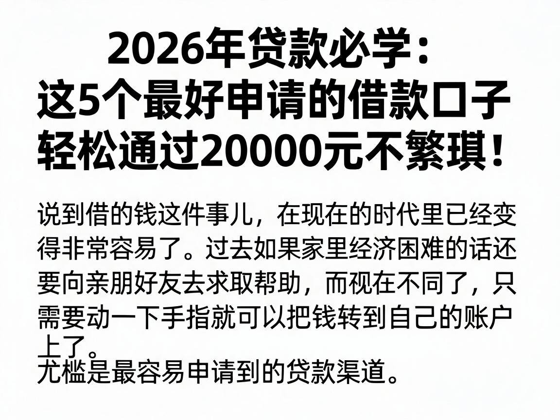 2026年贷款必学:这5个最好申请的借款口子,轻松通过20000元不繁琐!