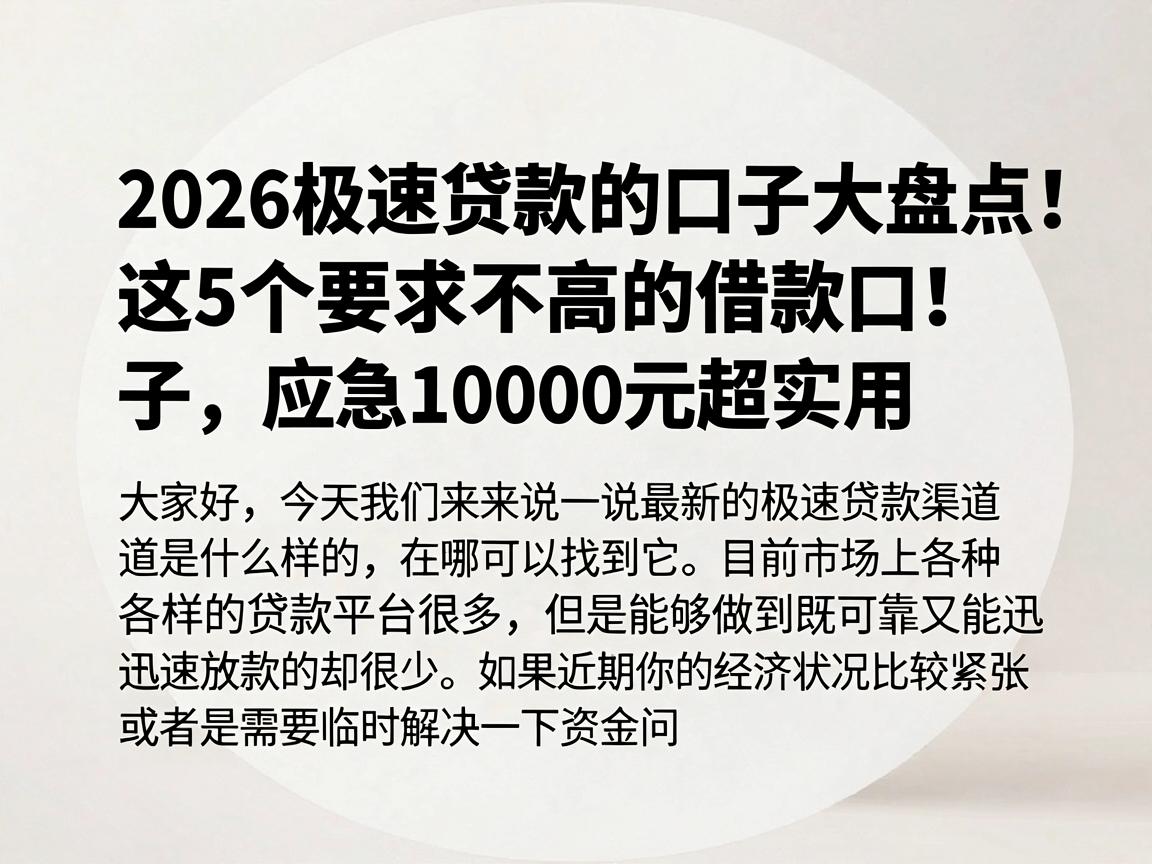 2026极速贷款的口子大盘点!这5个要求不高的借款口子,应急10000元超实用
