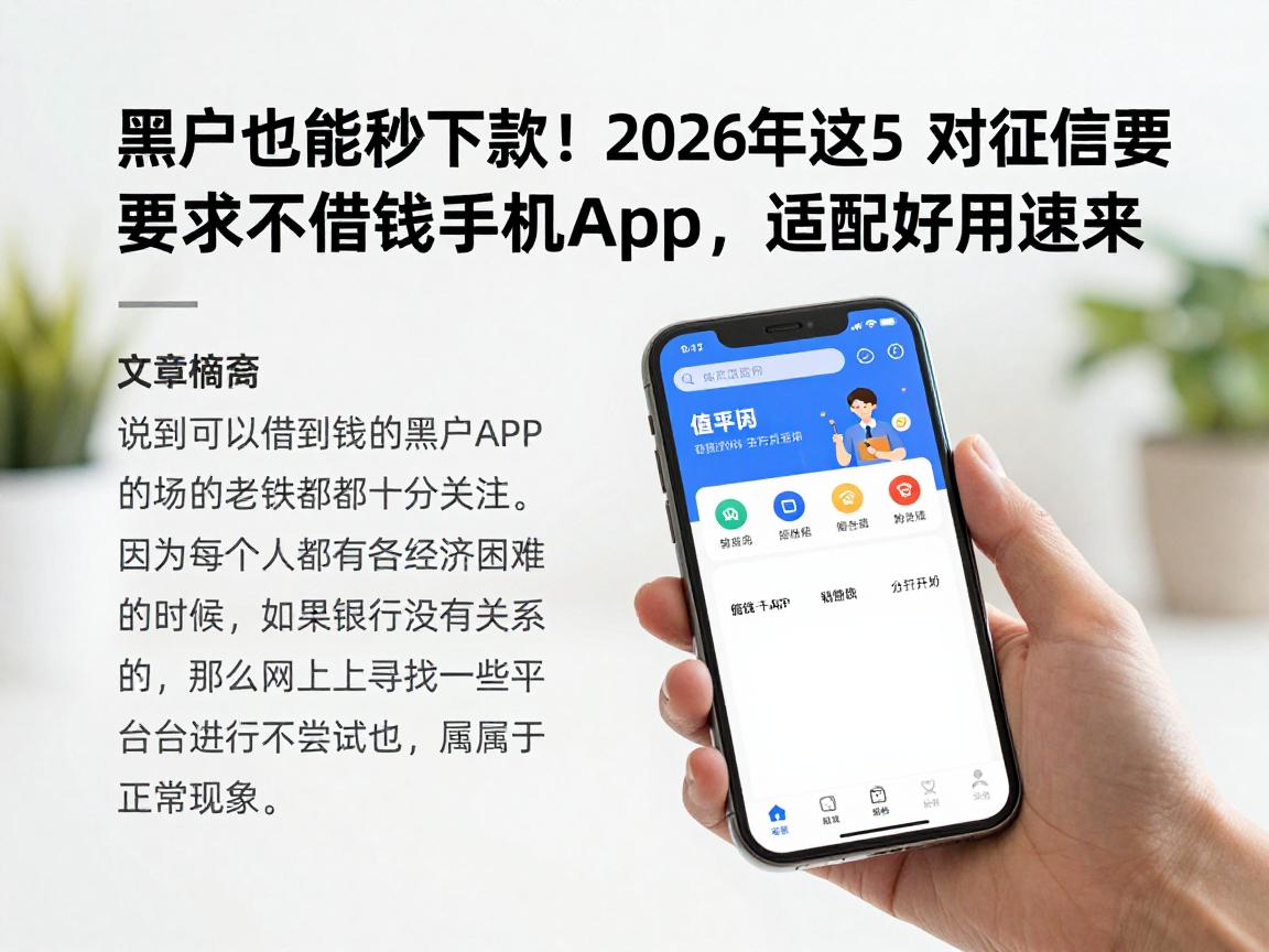 黑户也能秒下款!2026年这5个对征信要求不高的借钱手机App,适配好用速来