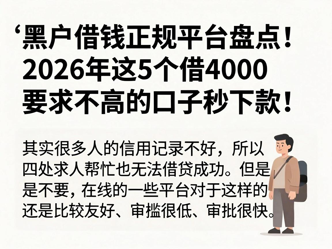 黑户借钱正规平台盘点!2026年这5个借4000要求不高的口子秒下款