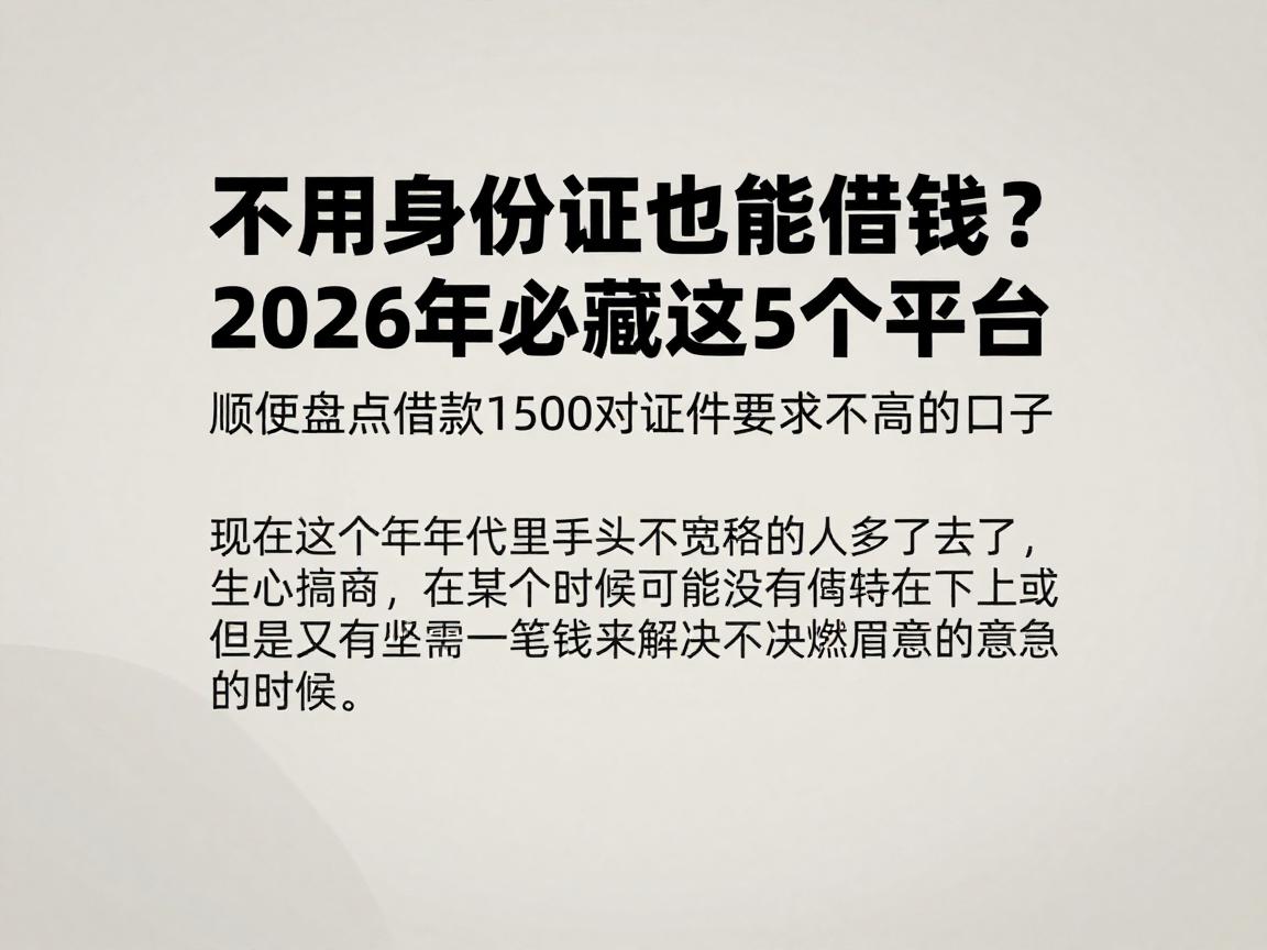 不用身份证也能借钱?2026年必藏这5个平台,顺便盘点借款1500对证件要求不高的口子