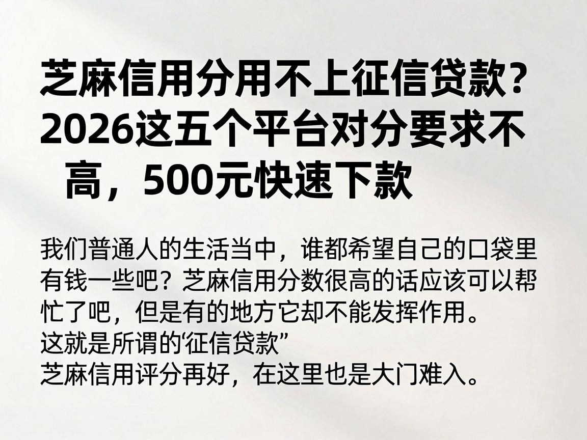芝麻信用分用不上征信贷款？2026这五个平台对分要求不高，500元快速下款