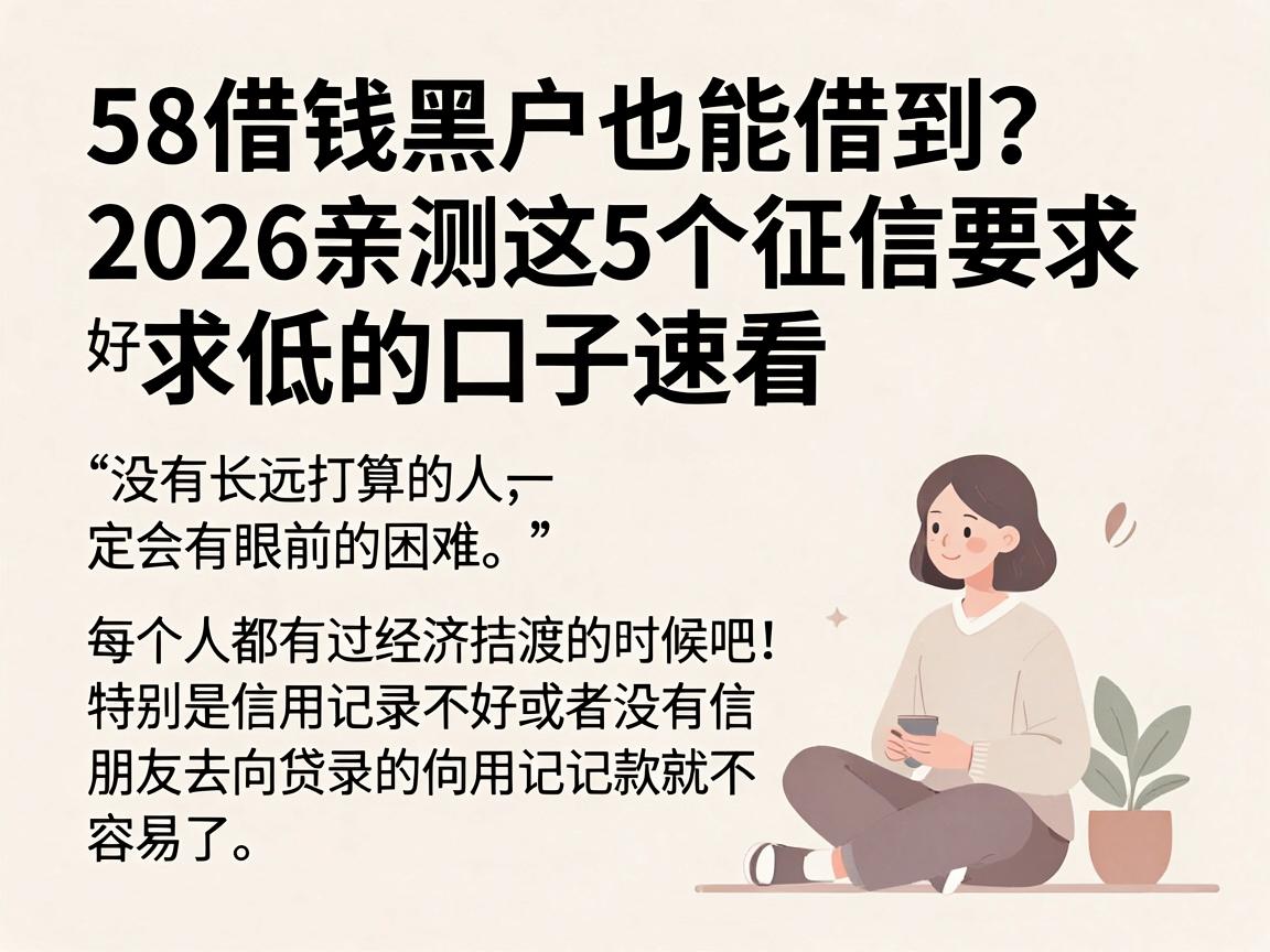 58借钱黑户也能借到?2026亲测这5个征信要求低的口子速看