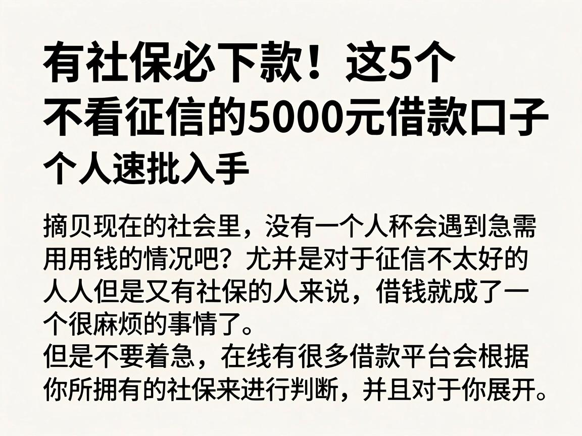 有社保必下款！这5个不看征信的5000元借款口子，个人速批入手