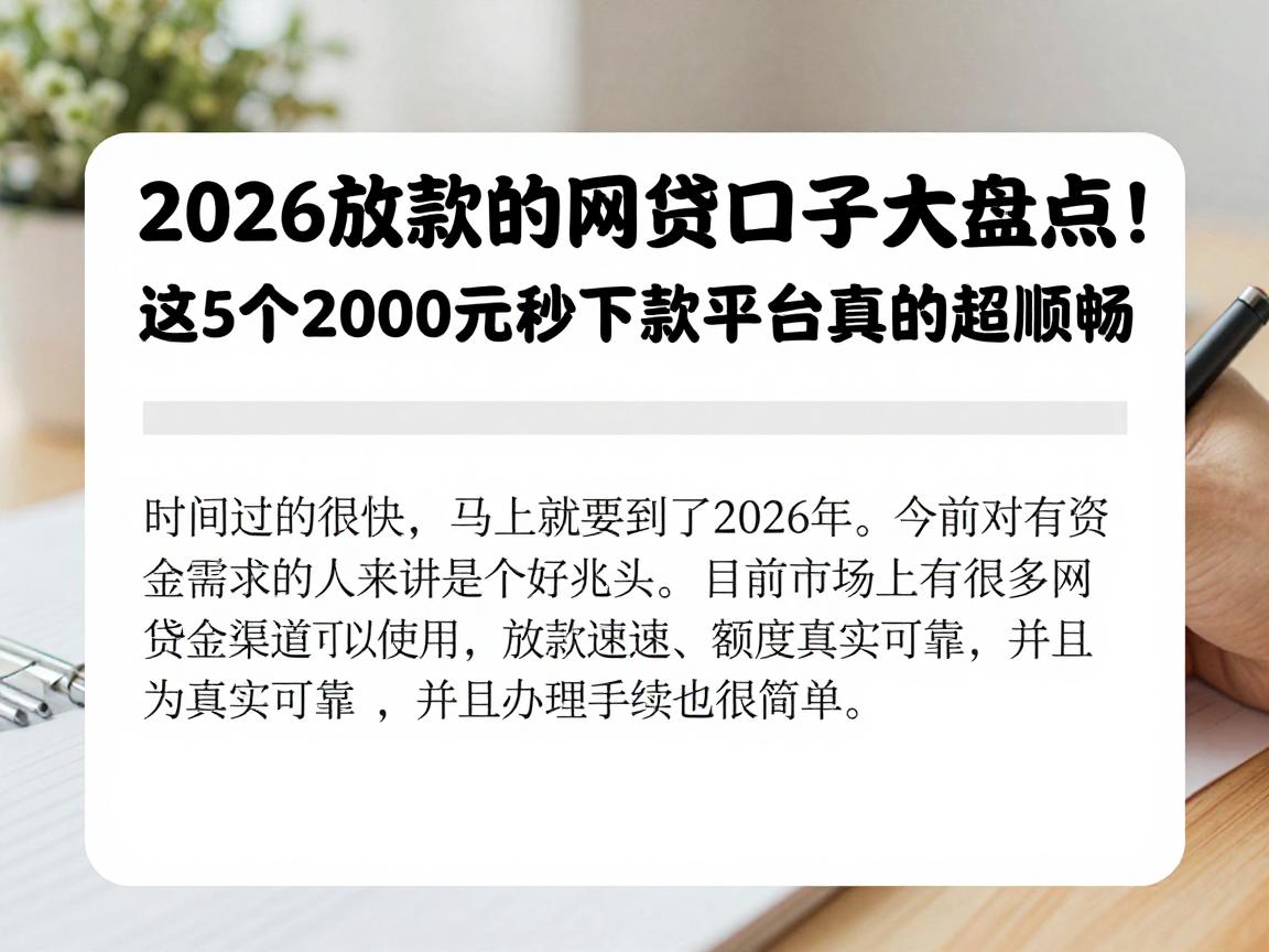 2026放款的网贷口子大盘点！这5个2000元秒下款平台真的超顺畅