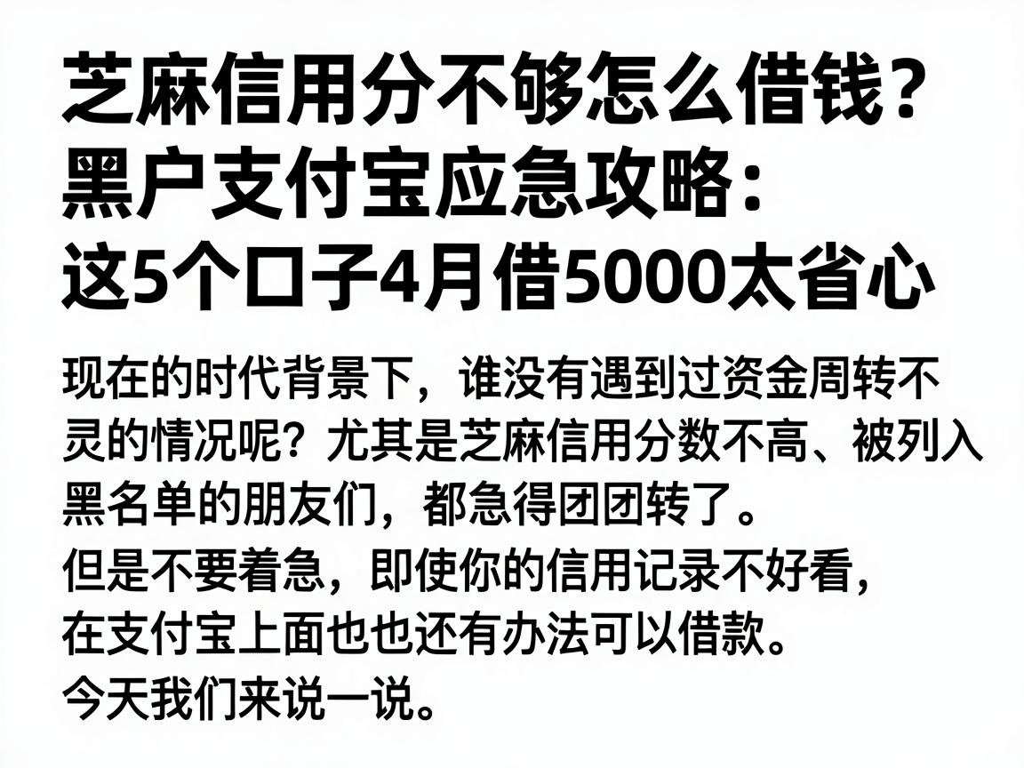 芝麻信用分不够怎么借钱?黑户支付宝应急攻略:这5个口子4月借5000太省心