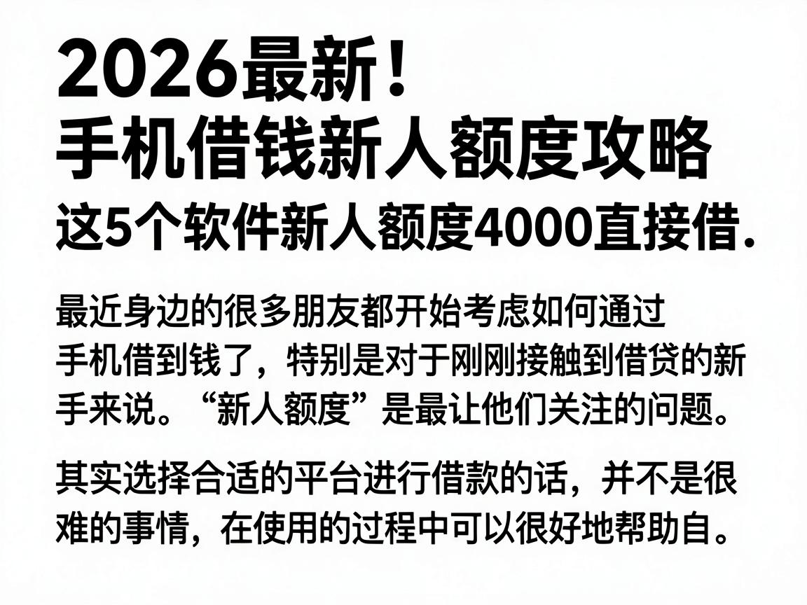 2026最新！手机借钱新人额度攻略，这5个软件新人额度4000直接借
