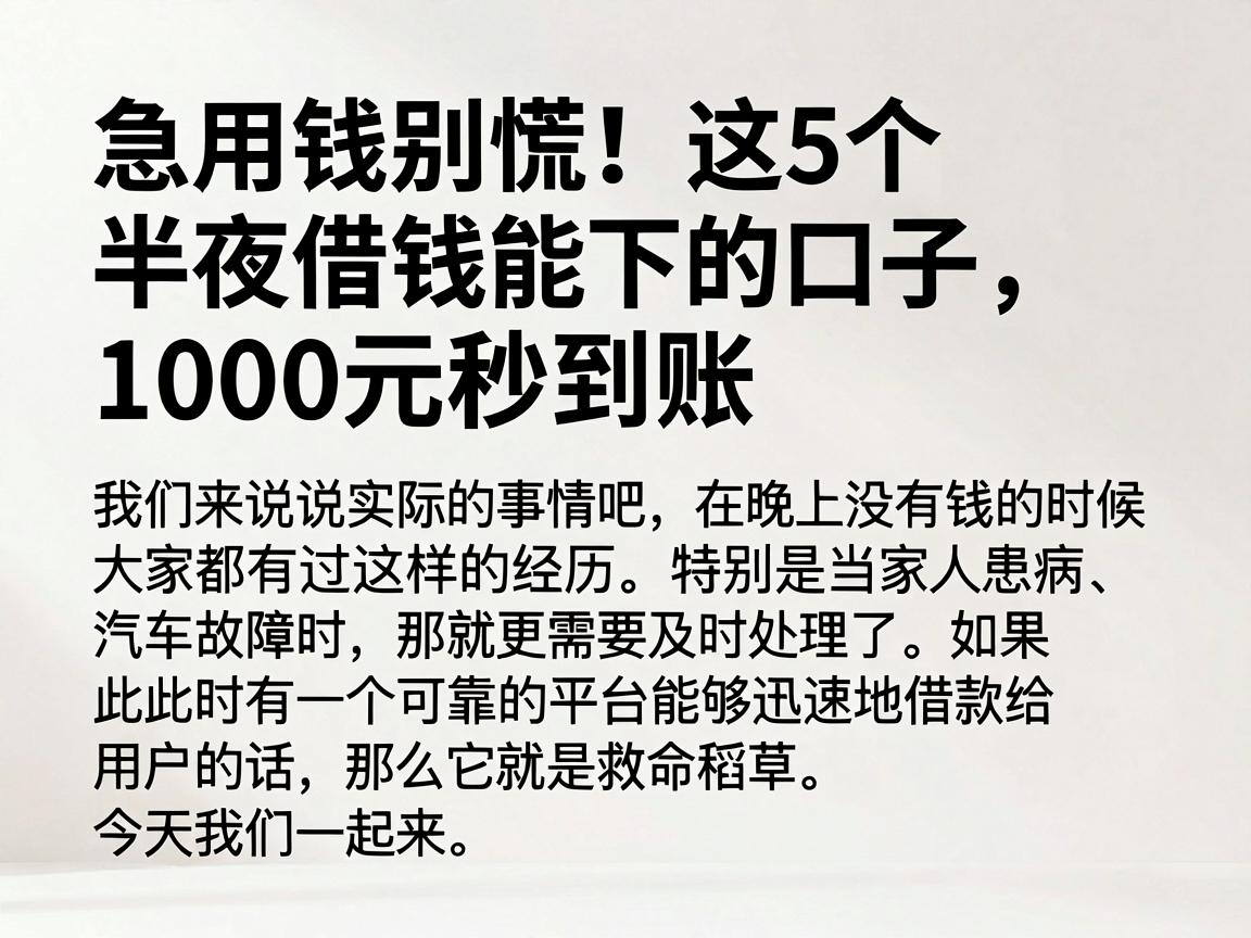 急用钱别慌！这5个半夜借钱能下的口子，1000元秒到账