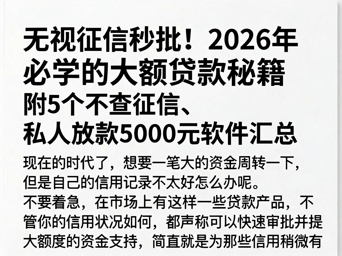无视征信秒批!2026年必学的大额贷款秘籍,附5个不查征信、私人放款5000元软件汇总