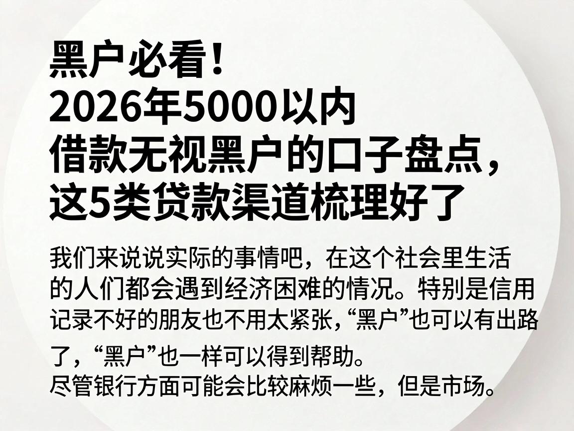 黑户必看!2026年5000以内借款无视黑户的口子盘点,这5类贷款渠道梳理好了