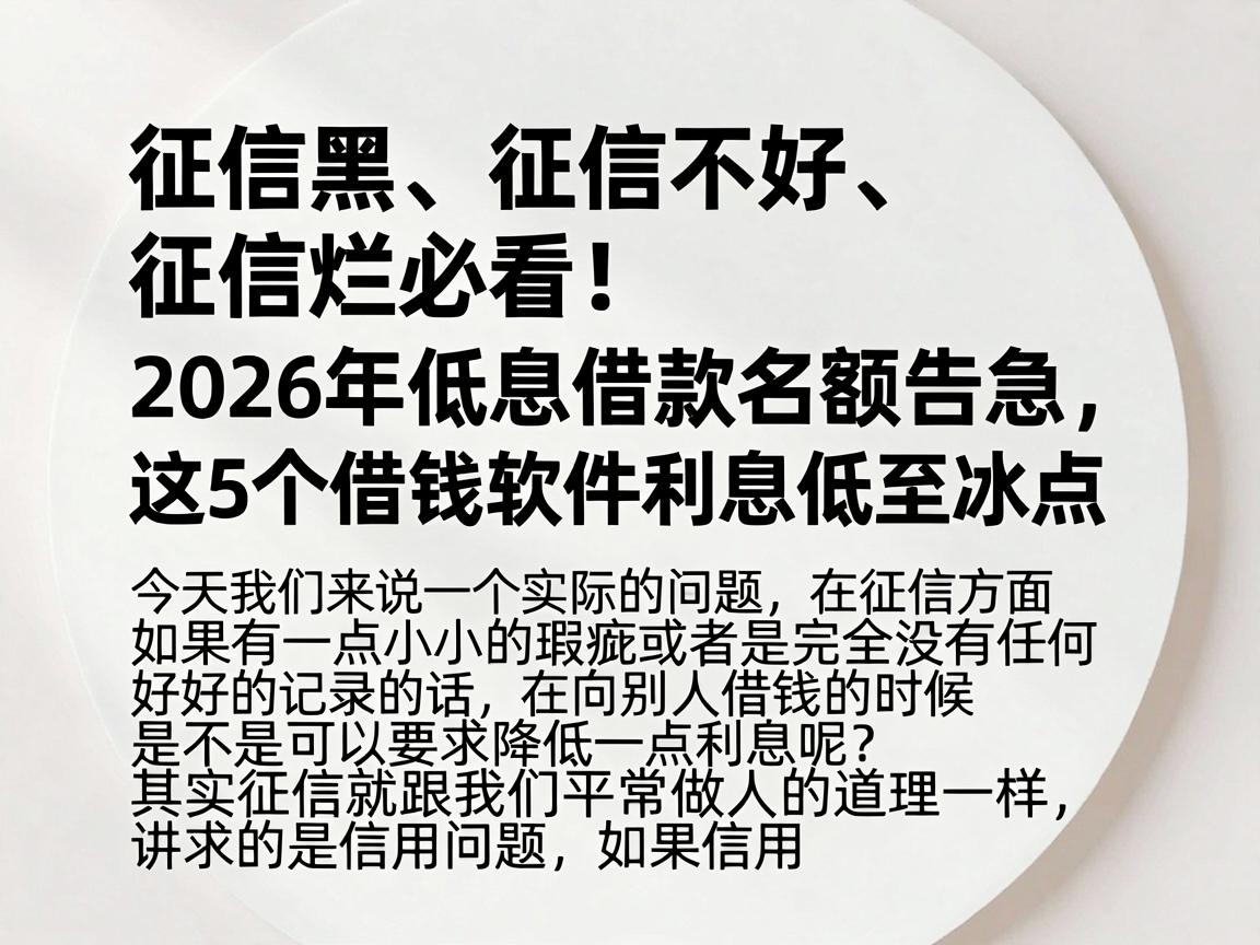 征信黑、征信不好、征信烂必看!2026年低息借款名额告急,这5个借钱软件利息低至冰点