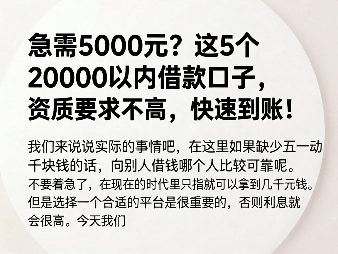 急需5000元?这5个20000以内借款口子,资质要求不高,快速到账!
