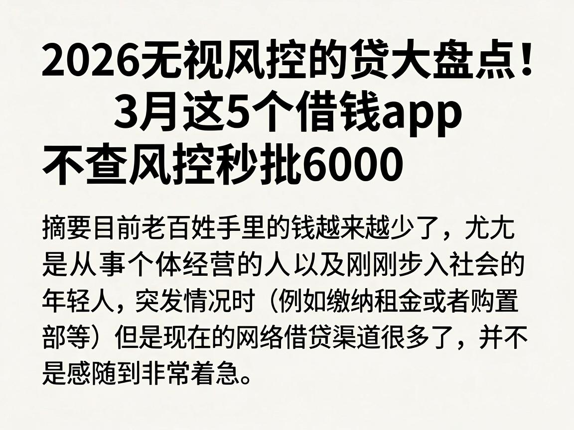 2026无视风控的贷大盘点！3月这5个借钱App，不查风控秒批6000