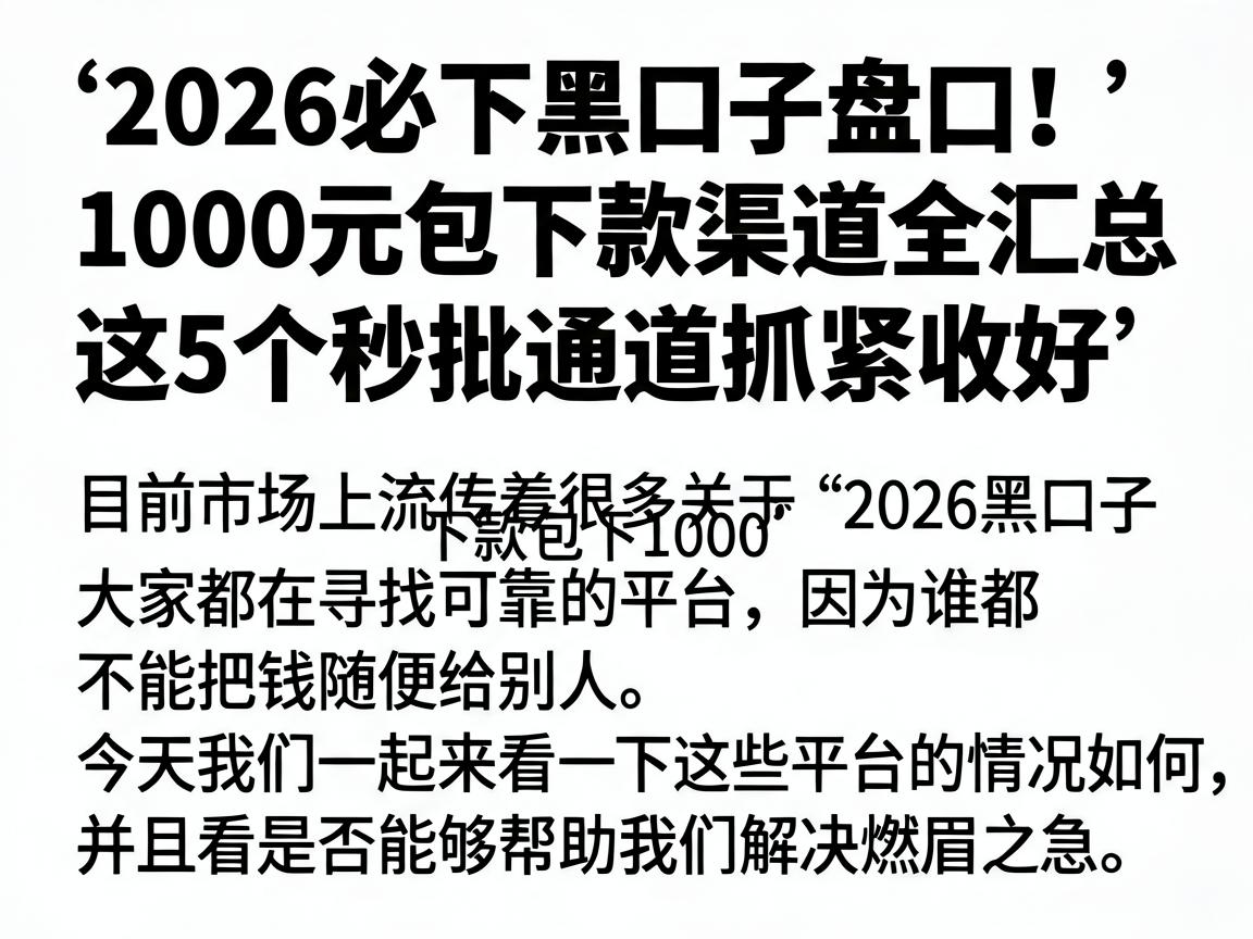 2026必下黑口子盘口！1000元包下款渠道全汇总，这5个秒批通道抓紧收好