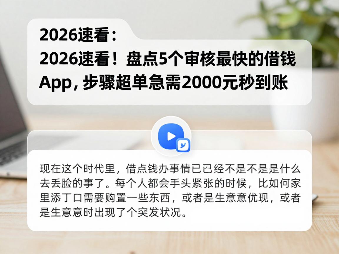 2026速看！盘点5个审核最快的借钱app，步骤超简单急需2000元秒到账