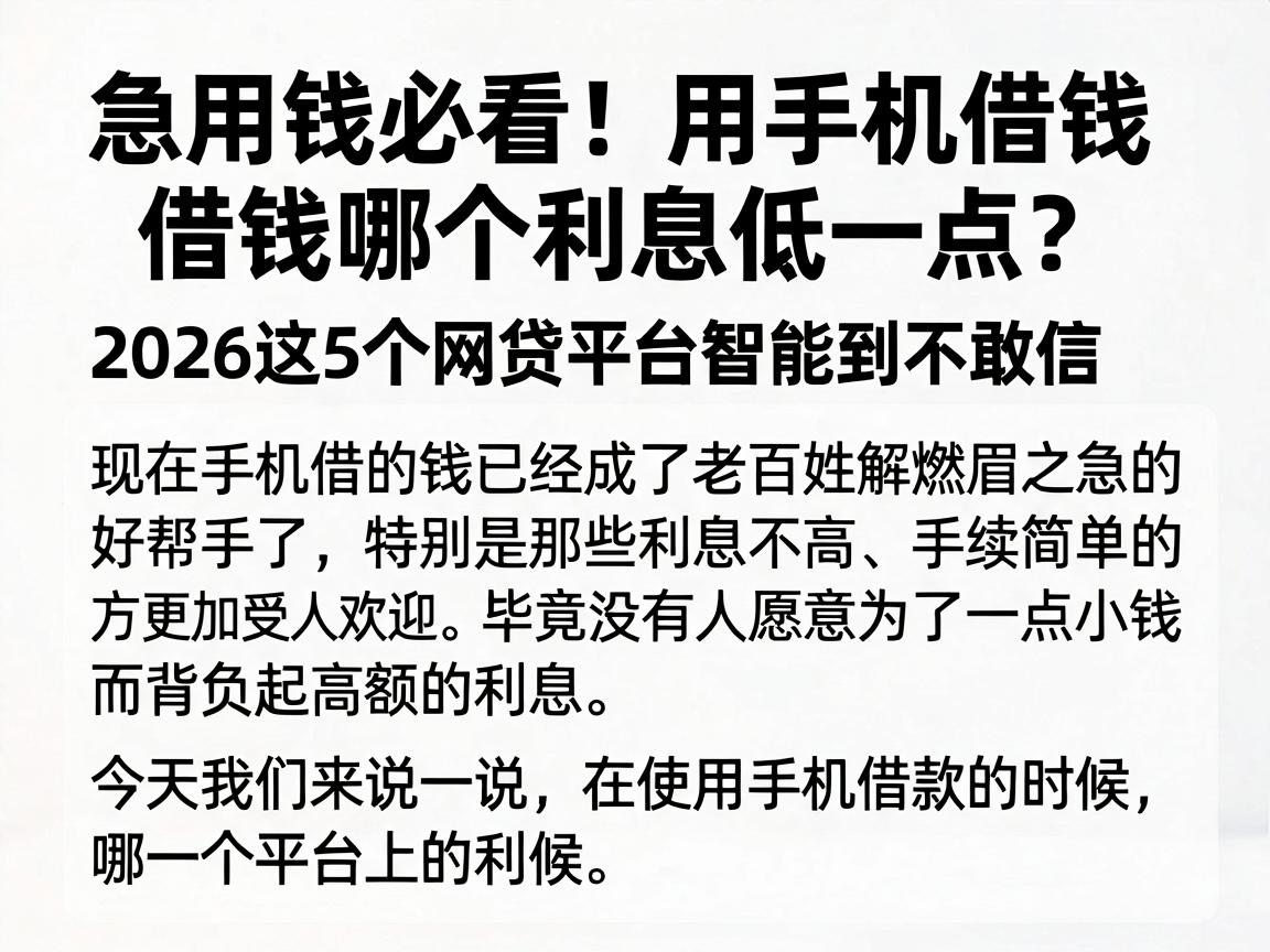 急用钱必看！用手机借钱哪个利息低一点？2026这5个网贷平台智能到不敢信