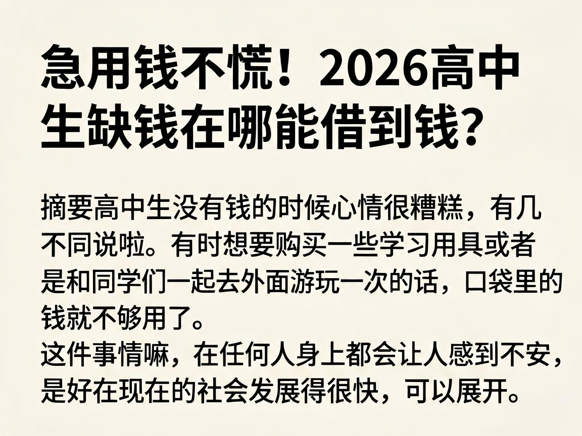 急用钱不慌!2026高中生缺钱在哪能借到钱?这5个短期借款平台亲测靠谱