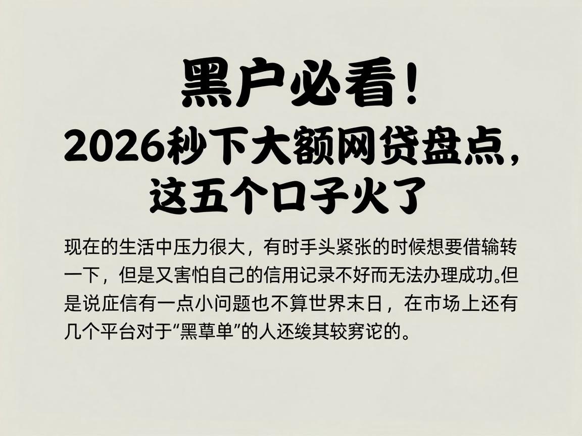 黑户必看!2026秒下大额网贷盘点,这五个口子火了