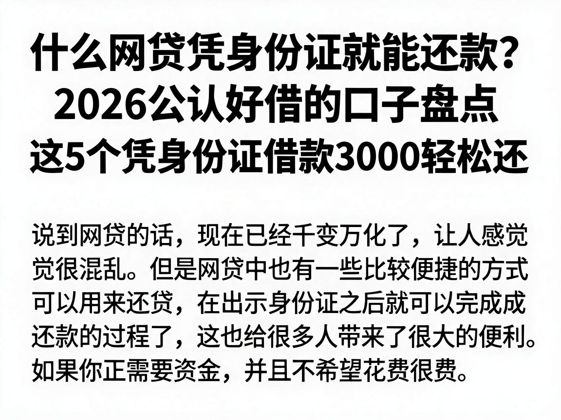 什么网贷凭身份证就能还款？2026公认好借的口子盘点，这5个凭身份证借款3000轻松还
