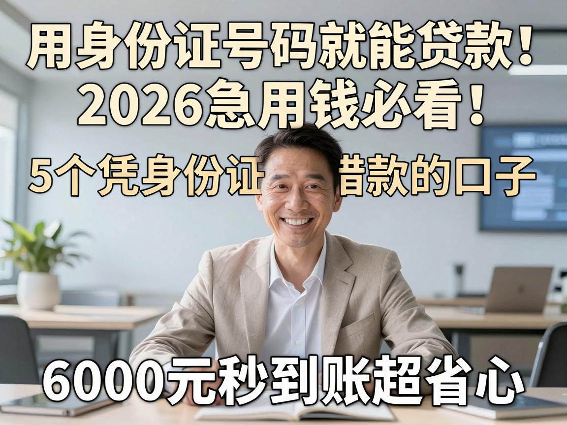 用身份证号码就能贷款！2026急用钱必看：5个凭身份证借款的口子，6000元秒到账超省心
