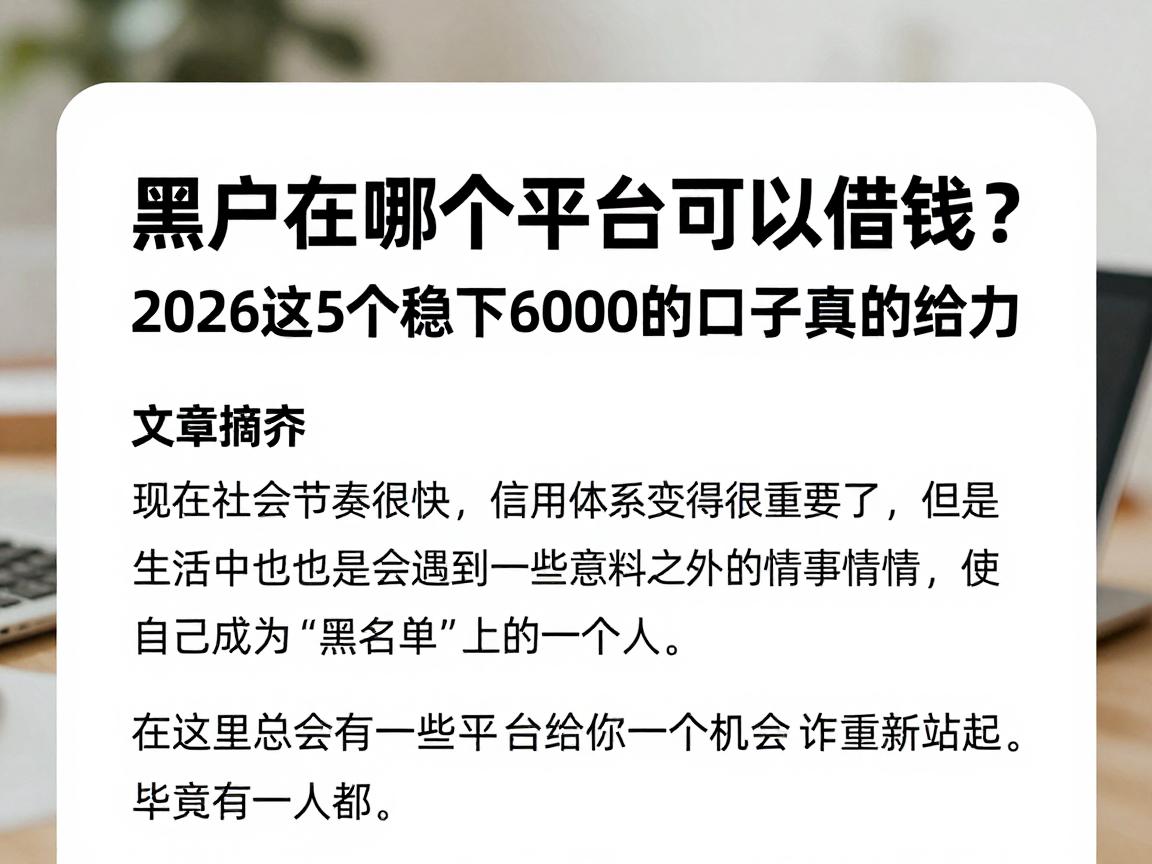 黑户在哪个平台可以借钱？2026这5个稳下6000的口子真的给力